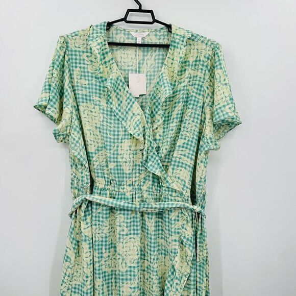 LC Lauren Conrad Ruffle-Neck Flutter-Sleeve Wrap Dress Plus Size 4XL Green NWT - Picture 3 of 16